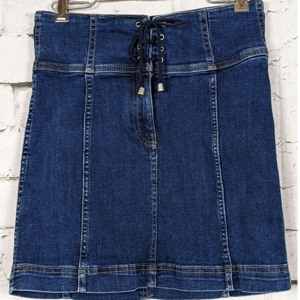 VINTAGE FREE PEOPLE Y2K Femme Corset High Waisted Stretch Denim Skirt Size 4